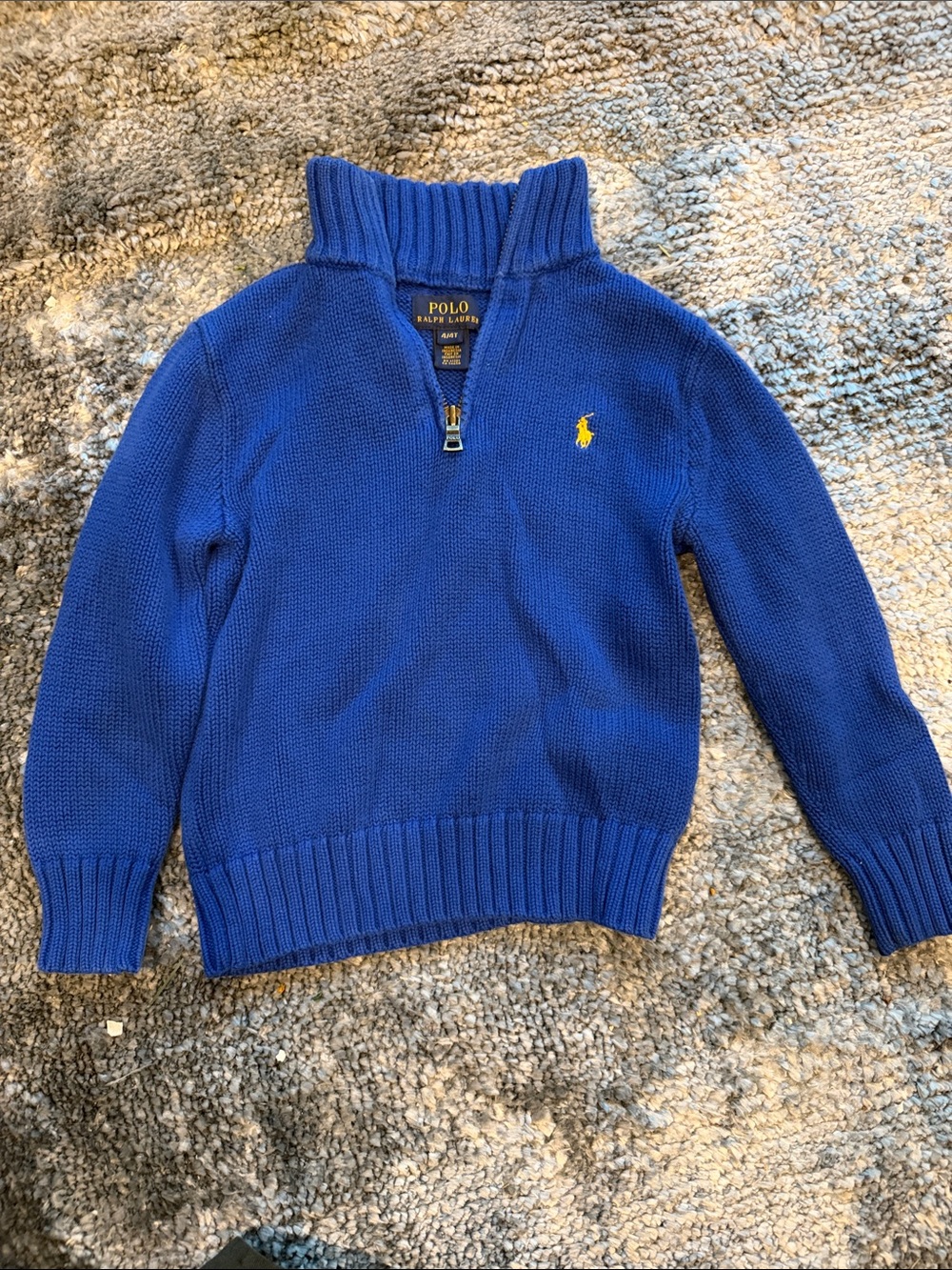Polo by Ralph Lauren kids Royal Blue Quarter‑Zip Cotton Sweater